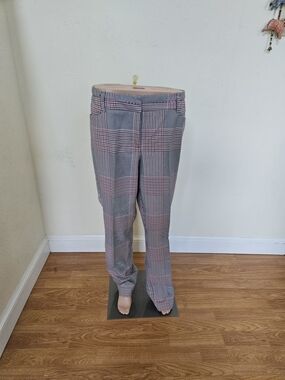 High-Rise Plaid Straight Leg Pants in Gray, Red, And Black